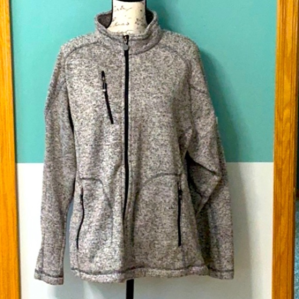 Marbled black & grey “Lake Girl” sweatshirt jacket.